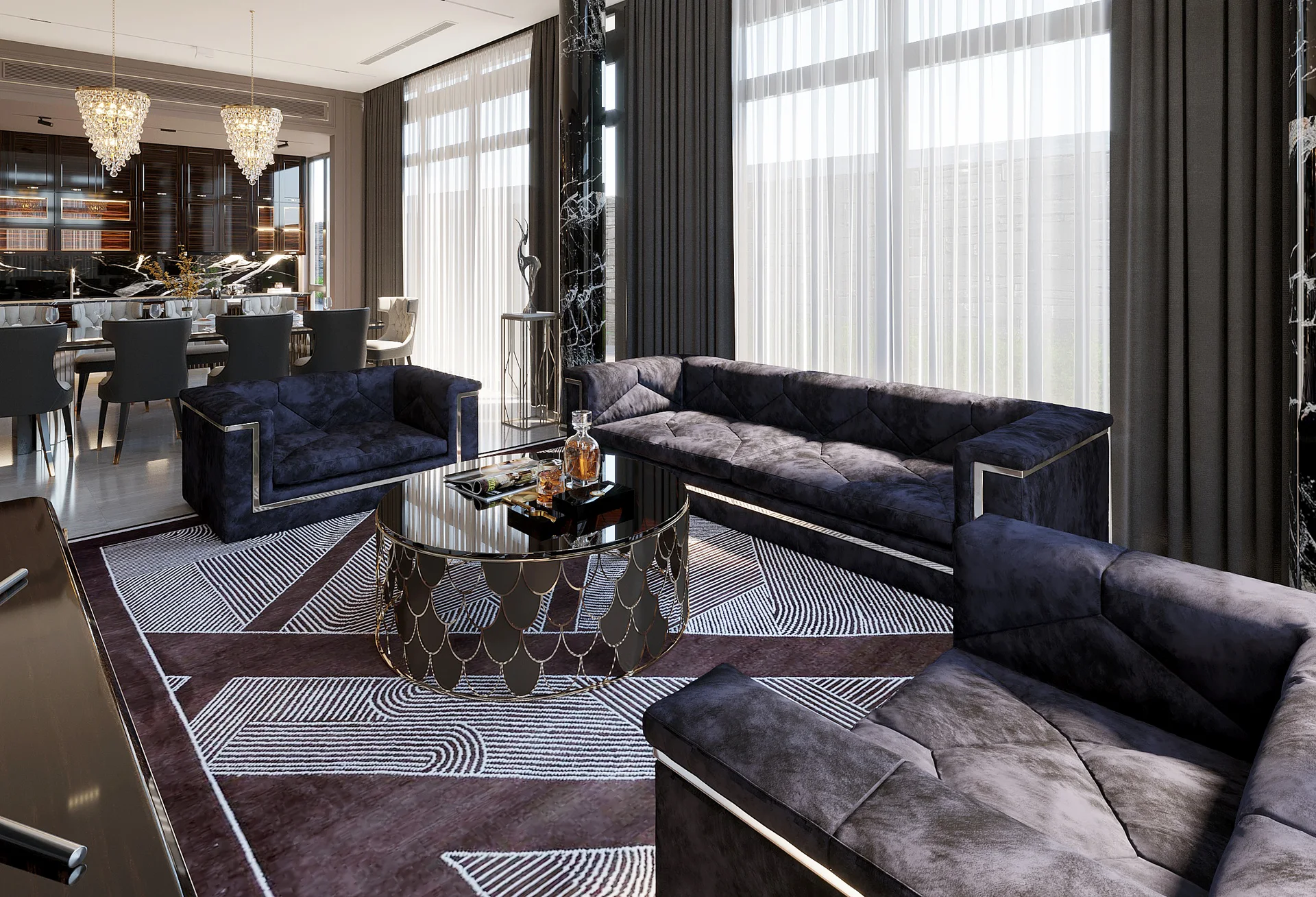 Sofa nhung xanh tối màu